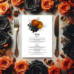 Elegant Orange and Black Gothic Wedding Menu<br><div class="desc">This beautifully crafted menu design features a striking combination of orange and black, perfect for a gothic wedding with a shabby-chic flair. The ornate detailing and bold color palette set the tone for a darkly romantic and sophisticated celebration. Ideal for couples seeking to create an unforgettable dining experience that complements...</div>