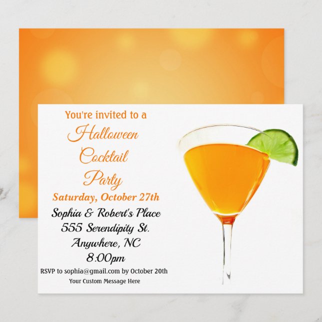 Elegant Orange and Black Halloween Cocktail Party Invitation (Front/Back)