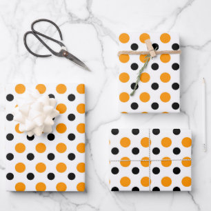 Elegant Orange And Black Polka Dots Wrapping Paper Sheets