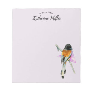 Elegant Orange and Black Watercolor Bird Notepad