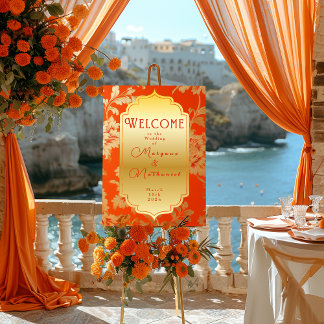 Elegant Orange and Gold Mandarin Wedding Welcome Foam Board