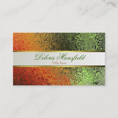 Elegant Orange and Green Foil Look Business Card