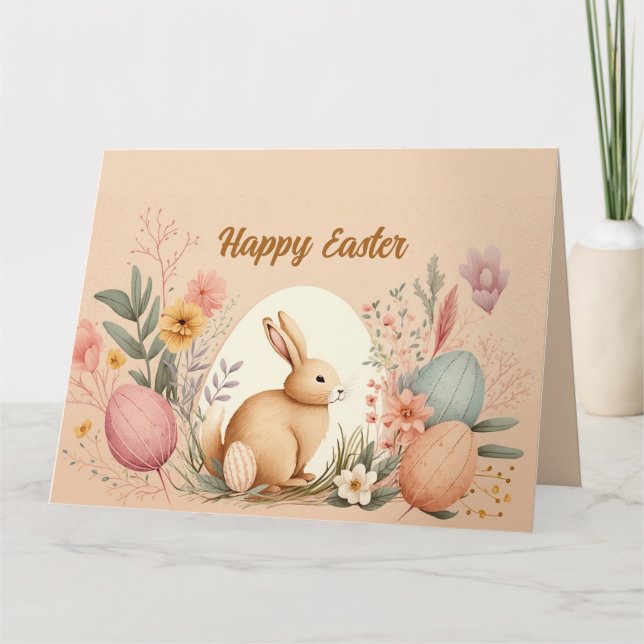 Elegant orange and pink Easter card (Front)