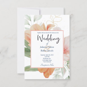 Elegant orange and pink floral wedding invitation