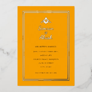Elegant orange and silver wedding invitation foil invitation
