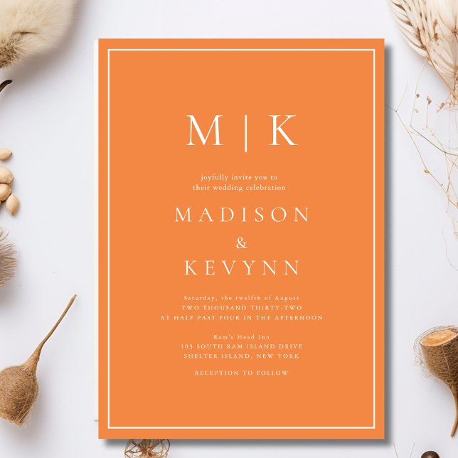 Elegant Orange and White Classic Wedding  Invitation (Creator Uploaded)