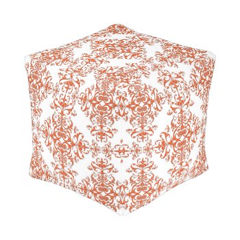 Elegant Orange And White Damask Style Pattern Pouf by MHDesignStudio at Zazzle