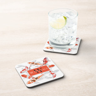 Elegant Orange And White Koi Fish Beverage Coaster