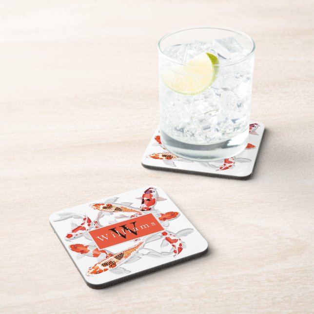 Elegant Orange And White Koi Fish Beverage Coaster (Right Side)