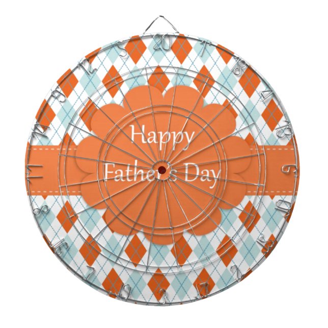 Elegant Orange Argyle Pattern Dad Dart Board (Front)