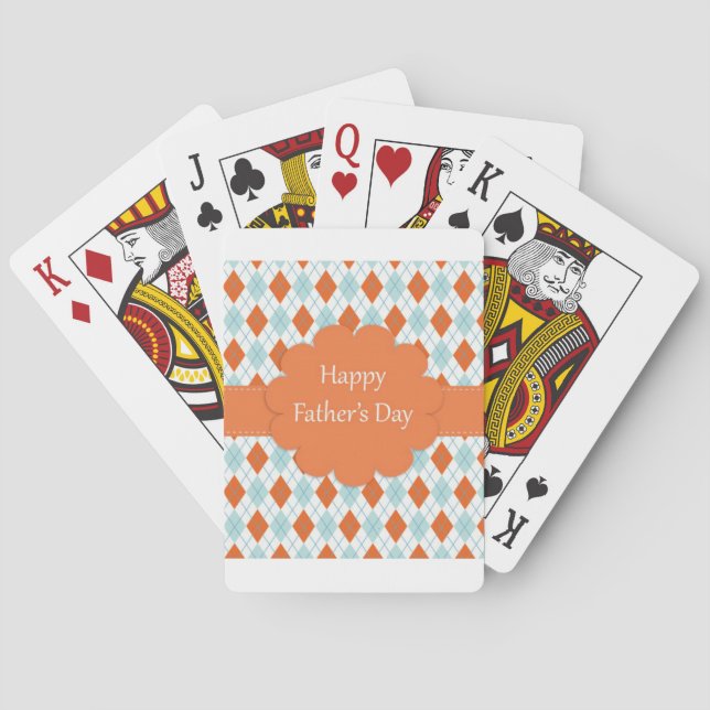 Elegant Orange Argyle Pattern Dad Poker Cards (Back)