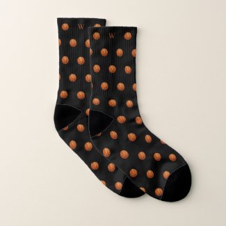 Elegant Orange Basketball Monogram Initials Black