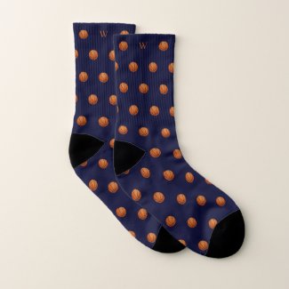 Elegant Orange Basketball Monogram Initials Blue