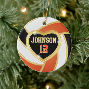 Elegant Orange, Black and Gold Volleyball Ceramic Ornament