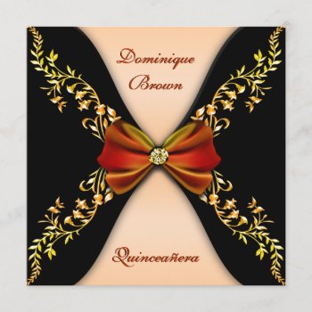 Elegant Orange Black Diamond Bow Quinceanera Invitation by InvitationBlvd at Zazzle