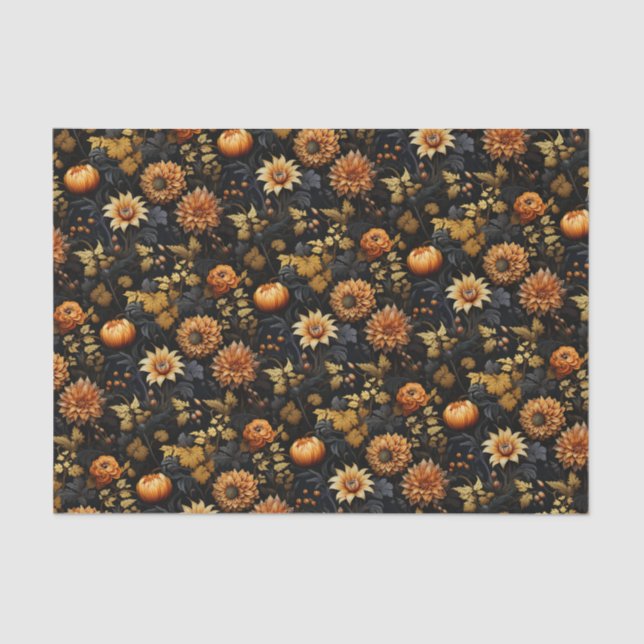 Elegant Orange Black Fall Floral Tissue Paper (Front)