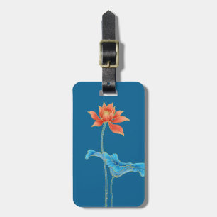 Elegant Orange & Blue Lotus Flower Luggage Tag
