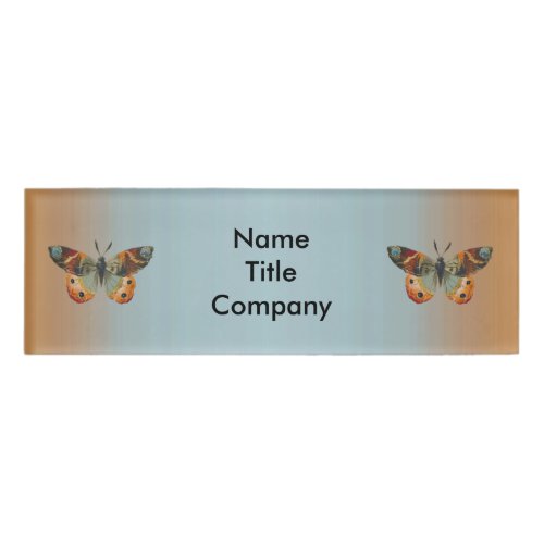 Elegant Orange Blue Wings Spread Butterflies Name Tag