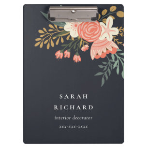 Elegant Orange Blush Black Green Ambrosia Floral Clipboard