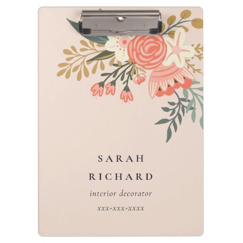 Elegant Orange Blush Peach Green  Ambrosia Floral Clipboard