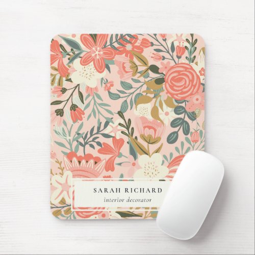 Elegant Orange Blush Peach Green  Ambrosia Floral Mouse Pad