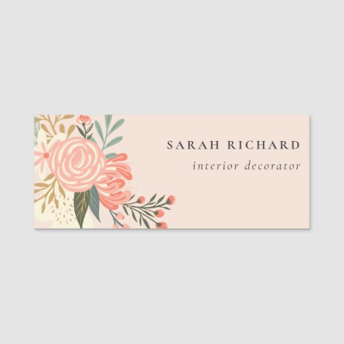 Elegant Orange Blush Peach Green Ambrosia Floral  Name Tag