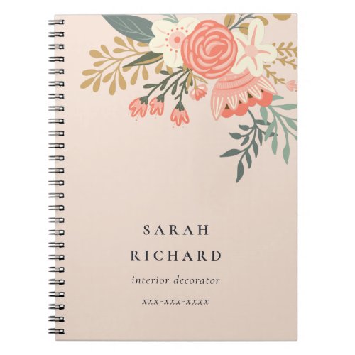 Elegant Orange Blush Peach Green  Ambrosia Floral Notebook