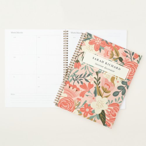 Elegant Orange Blush Peach Green  Ambrosia Floral Planner