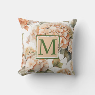Elegant orange boho watercolor floral monogram outdoor pillow