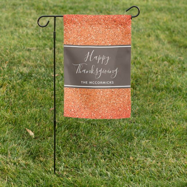Elegant Orange Brown Happy Thanksgiving Customized Garden Flag (In SItu)