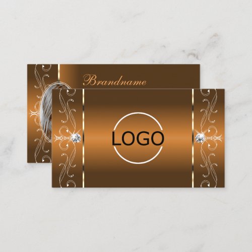 Elegant Orange Brown Squiggled Jewels Logo  Photo Business Card
