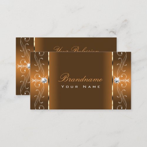Elegant Orange Brown Squiggled Jewels Ornamental Business Card