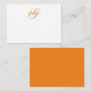 Elegant Orange Calligraphy Split Monogram Note Card
