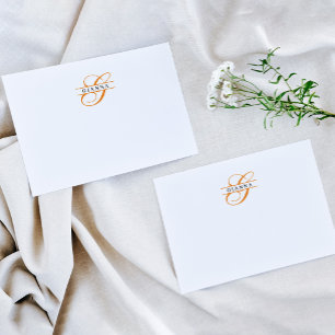Elegant Orange Calligraphy Split Monogram Note Card