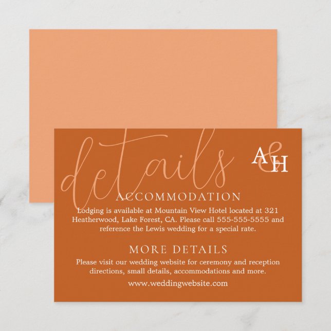 Elegant Orange Calligraphy Wedding RSVP Card (Front/Back)