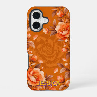 Elegant Orange Camellia Flowers Custom iPhone 16 Case
