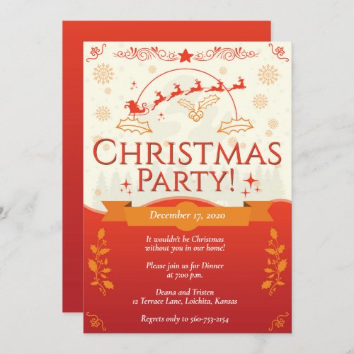 Elegant Orange Christmas Party Invitation