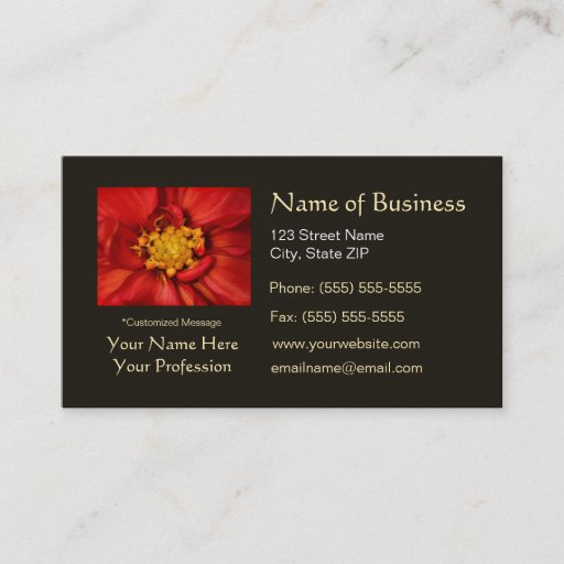 Customizable Elegant Orange Dahlia Beautiful Flowers Business Card Template