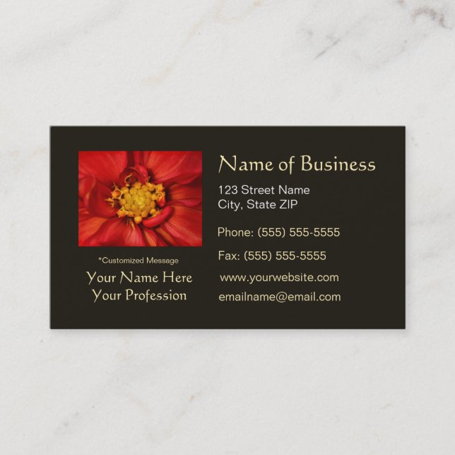 Elegant Orange Dahlia Beautiful Flowers Business Card (Front)