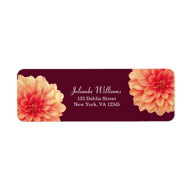Elegant Orange Dahlias Flowers Burgundy Label (Front)