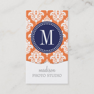Elegant Orange Damask Personalized Business Card