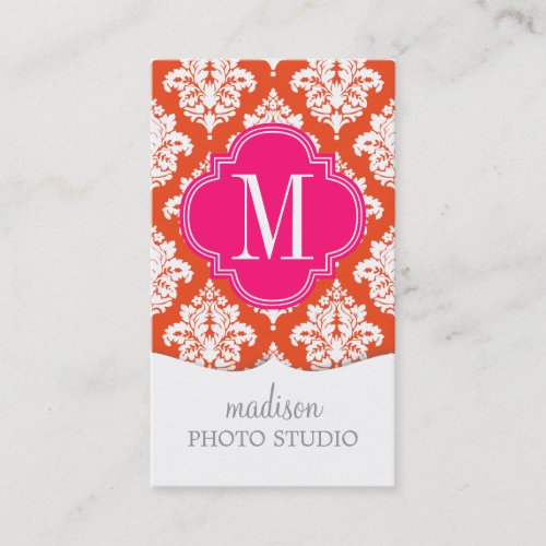 Elegant Orange Damask Personalized Business Card Templates