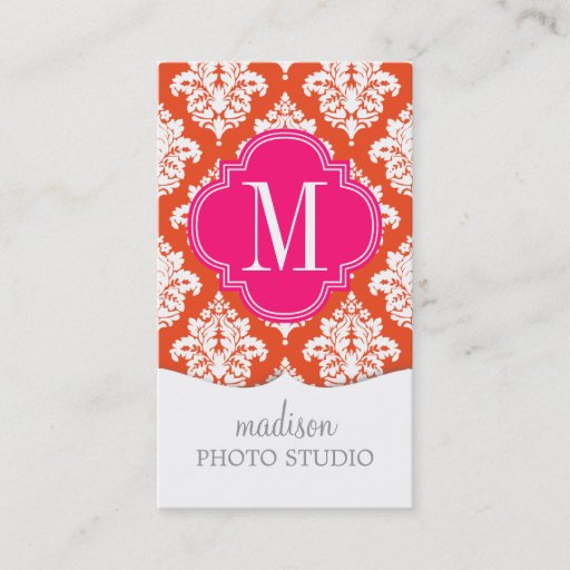 Customizable Elegant Orange Damask Personalized Business Card Templates