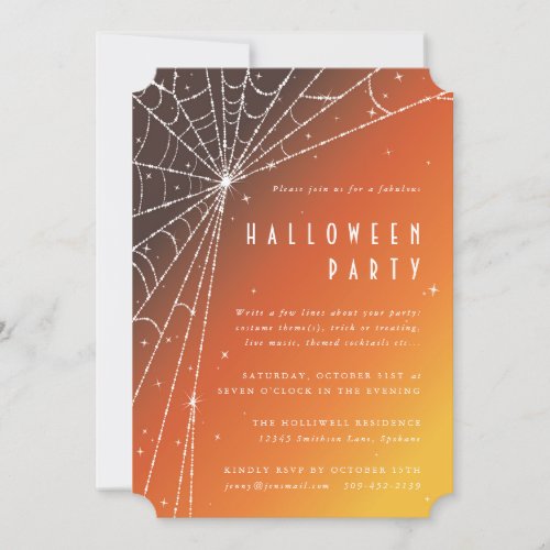 Elegant Orange Diamond Spider Web Halloween Party Invitation