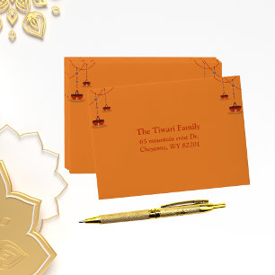 Elegant orange diyas with custom text diwali envelope