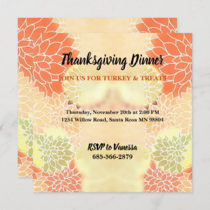 Elegant Orange Fall Floral Thanksgiving Invitation