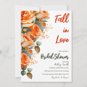 Elegant Orange Fall in Love Floral Bridal Shower Invitation