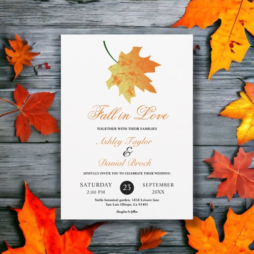 Elegant Orange Fall Leaves Autumn Floral Wedding Invitation
