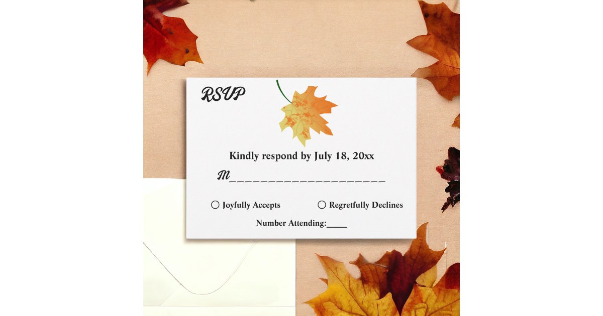 Elegant Orange Fall Leaves Autumn Floral Wedding RSVP Card | Zazzle