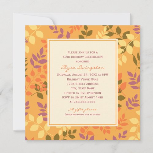 Birthday Party Invitation | Fall Leaves Border